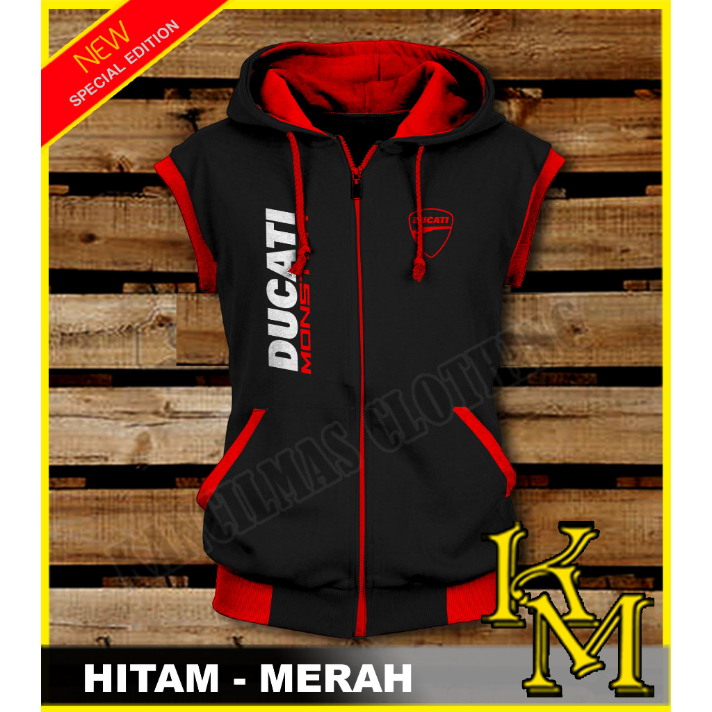 MERAH ใหม่ DUCATI MONSTER ZIPPER HOODIE แจ็คเก็ต VEST สีดํา - แดง