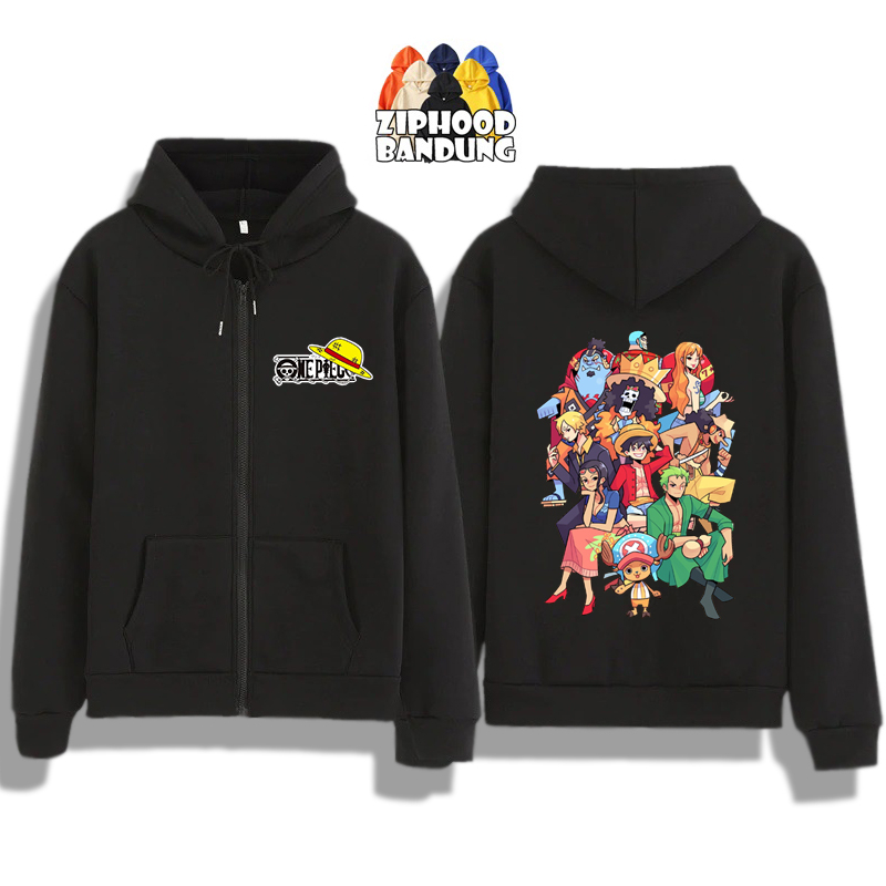 Katun Ziphood BANDUNG - Boys& 39; One Piece Animated Zipper Sweater Jacket Pirate Straw Hat - One Pi