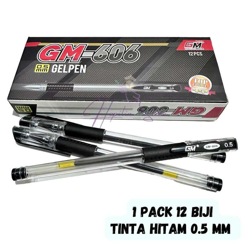 ปากกาเจล Gadjah Mada 1 โหล หมึกดํา / GM-606 ปากกาเจล 0.5 มม.
