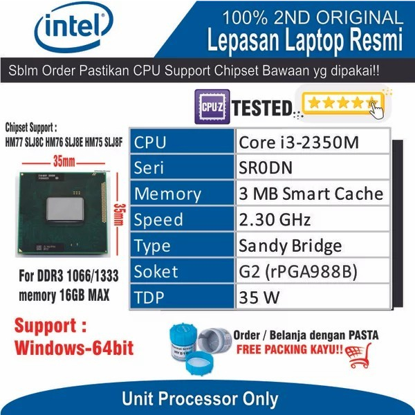 ET31 CPU-ITL-1 โปรเซสเซอร์ Intel Core i3-2350M แคช 3M 2.30 GHz SR0DN