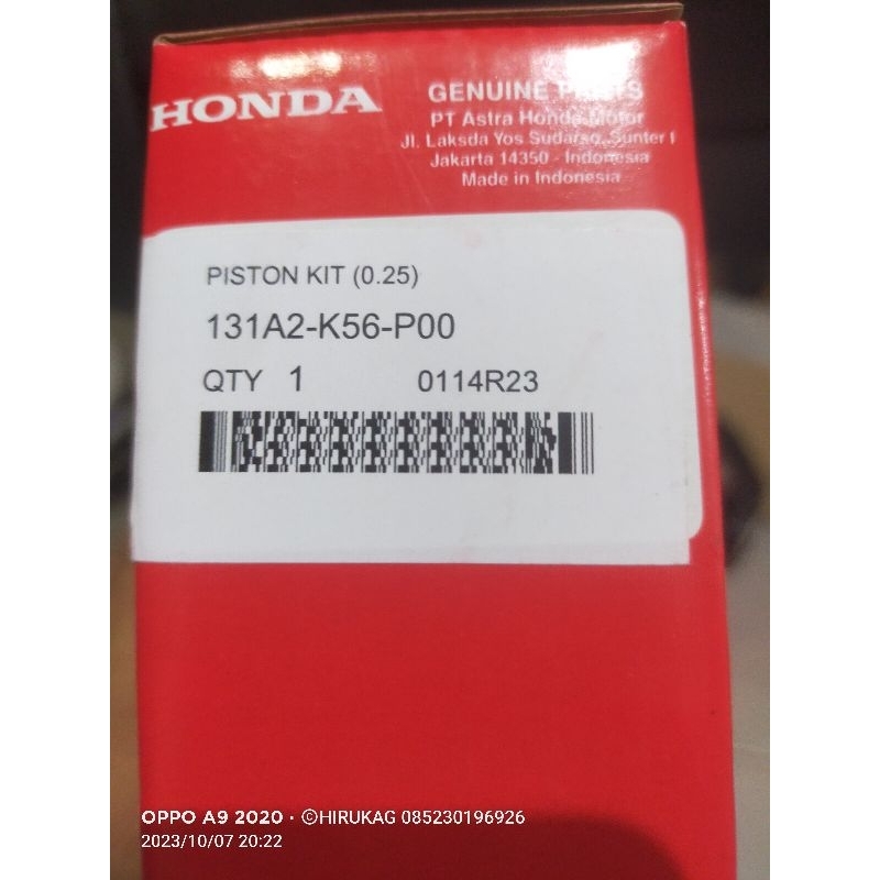 131A2-K56-P00 HGP AHM 100% ORIGINAL PISTON KIT OS 25 CB 150 LED SONIC SUPRA GTR 131A2K56P00