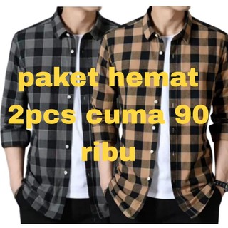 PAKET HEMAT 2 PCS CUMA 90 RIBU KEMEJA FLANEL PRIA DAN WANITA LENGAN PANJANG