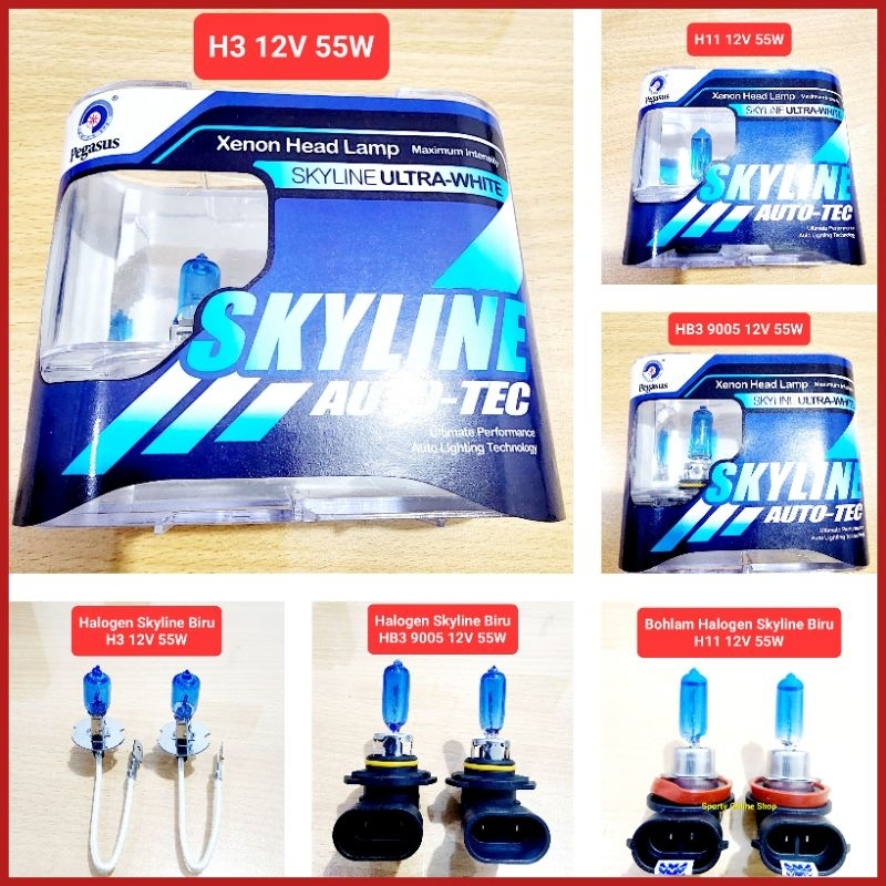 หลอดฮาโลเจนสีน้ําเงิน H3, H11, HB3 9005 12V 55W Skyline