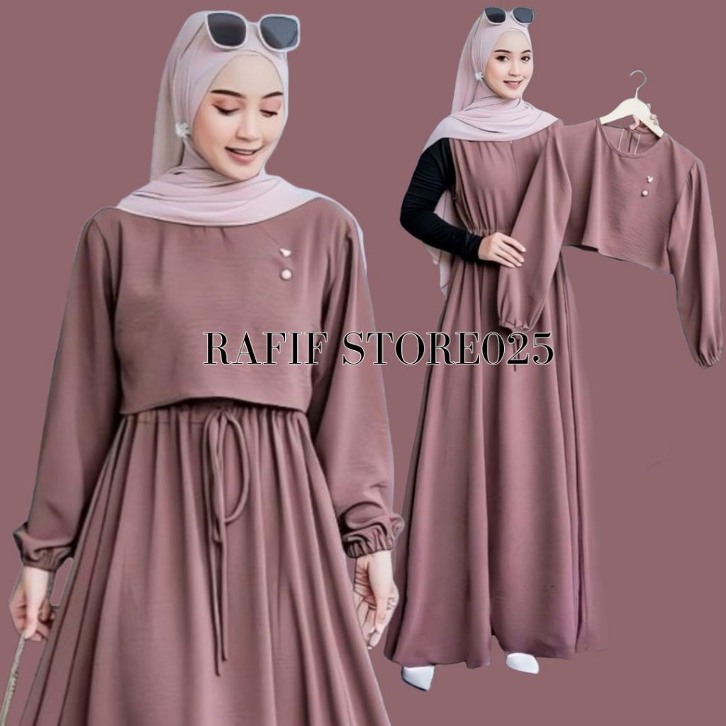 NEWEST NAFISA Maxy Set 2in1 ล่าสุด 2026 – Gamis ผู้หญิงมุสลิมพรีเมี่ยม Inner + Outer Crop Airflow, Elegant & สบาย ดีไซน์ทันสมัยสําหรับสวมใส่ทุกวันเชิญ (Size ML XL) ผ้ายีนส์, Milo, ขาว, ขาว, สีโรส, ลาเวนเดอร์ คิวบ์ สีดํา