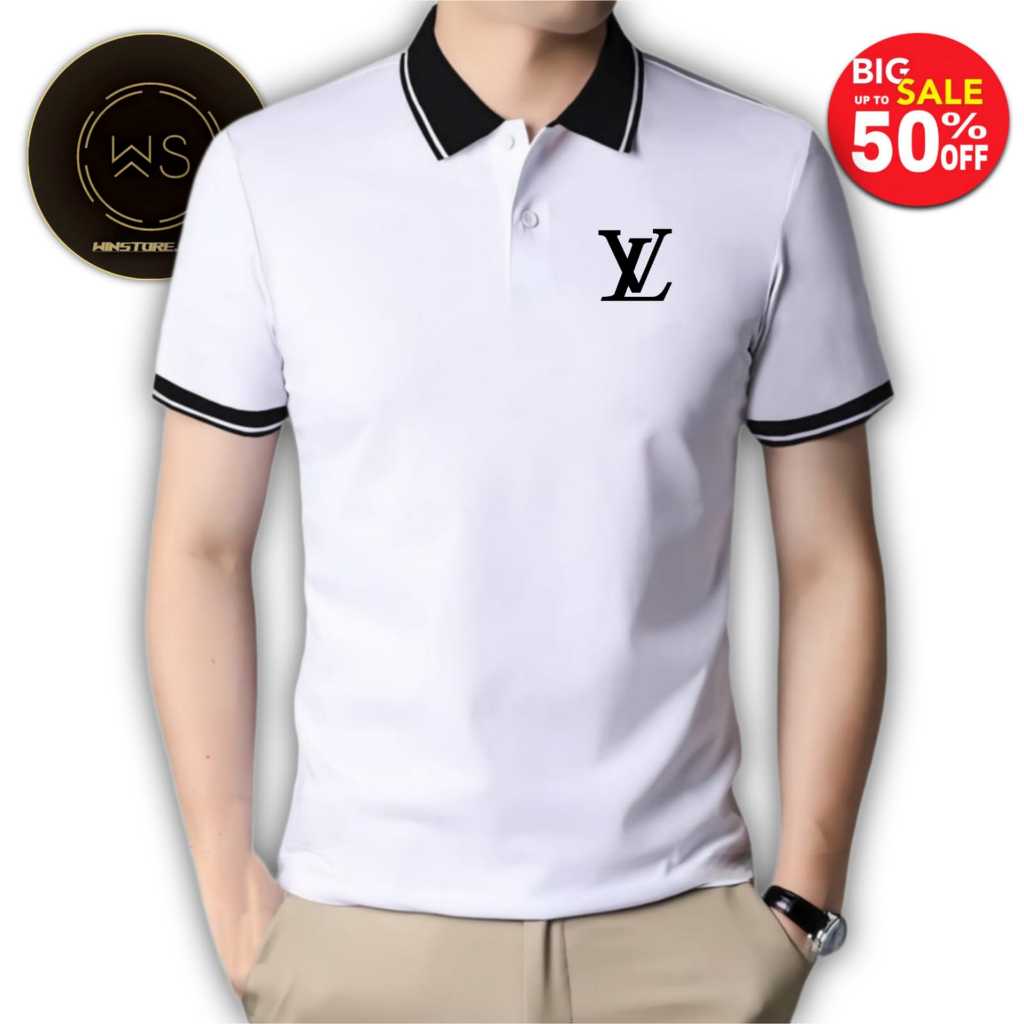 LV Motif Color Combined Collared Polo T-Shirt / Mens Short Sleeve / DTF Screen Printing / Sizes ML X