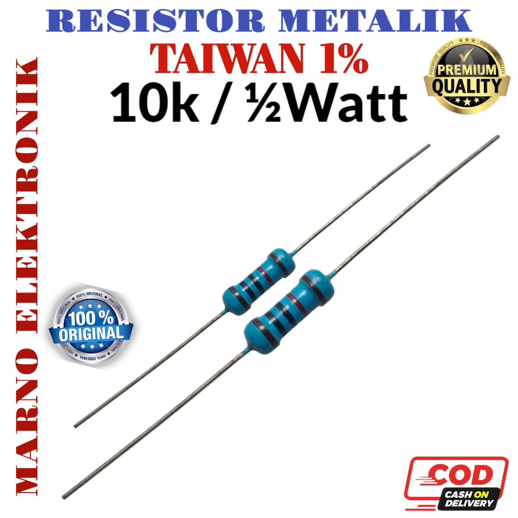RESISTOR 1/2 0.5 WATT METALLIC METAL TAIWAN 1% 10x 10K 12K 15K 18K 22K 27K 33K 39K 47K 56K 68K 82K