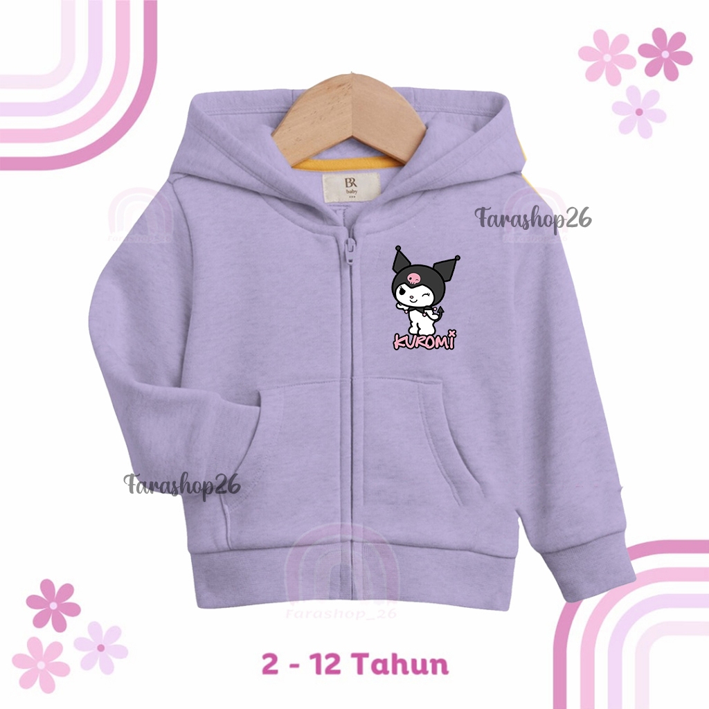 SANRIO คุโรมิ ซิปแจ็คเก็ตสําหรับเด็กผู้หญิงอายุ 1 2 3 4 5 6 7 8 9 10 11 12 ปี/เสื้อกันหนาวมีฮู้ดผู้หญิง แจ็คเก็ต/เสื้อกันหนาวเด็ก แจ็คเก็ต/ คุโรมิ ซานริโอ เด็ก หมวก ใหม่ล่าสุด ไม่จํากัดเพศ