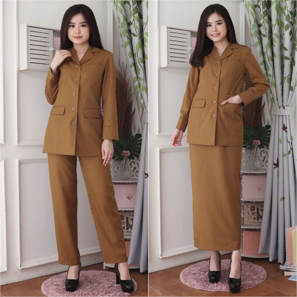 Blazer Women Regional Government Shoulder Rank Safari Suit PNS ASN Khaki Code 7009