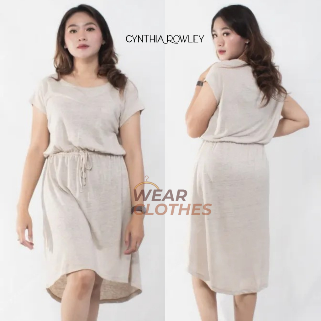 ชุดเดรสแขนสั้นผู้หญิง [Cynthia Rowley Linen Midi] ชุดเดรสลําลองผู้หญิงลายธรรมดา