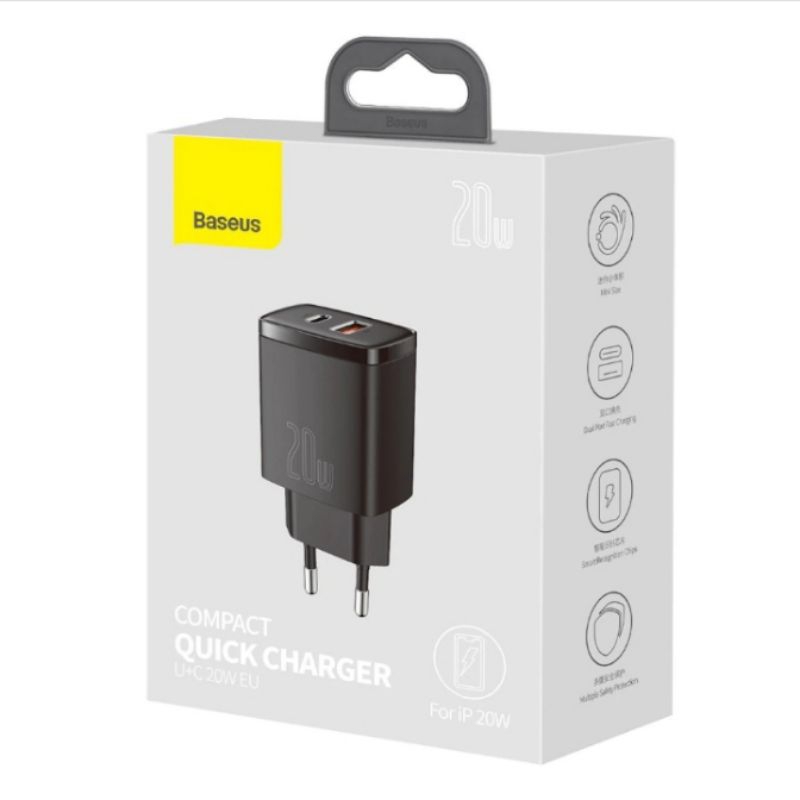BASEUS WALL CHARGER COMPACT QUICK CHARGER 2 PORT U+C 20W EU