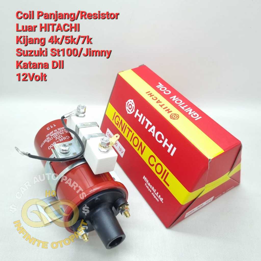 IGNITION COIL LONG OUTER RESISTOR COIL KIJANG 4K 5K 7K ST100 JIMNY HITACHI คุณภาพดี
