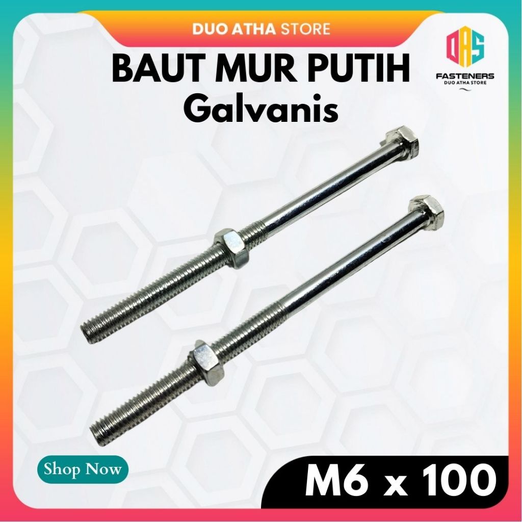 M6x100 Bolt Nut M6 X 100 BMP สังกะสี กุญแจสีขาว 10