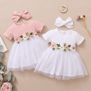[PRINCESS KESLI] 0-3 Tahun Dress Newborn sulam Flowers Bayi Perempuan Rok Tutu Bahan Tule Dilapisi Furing Free Pita Lucu