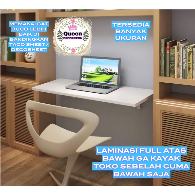 Hitam SIKU KAYU PUTIH โต๊ะพับติดผนัง ไม่ต้องเจาะ ขนาด 100x40 ซม. 80x40 ซม. 60x40 ซม. 60x30 ซม. 80x20