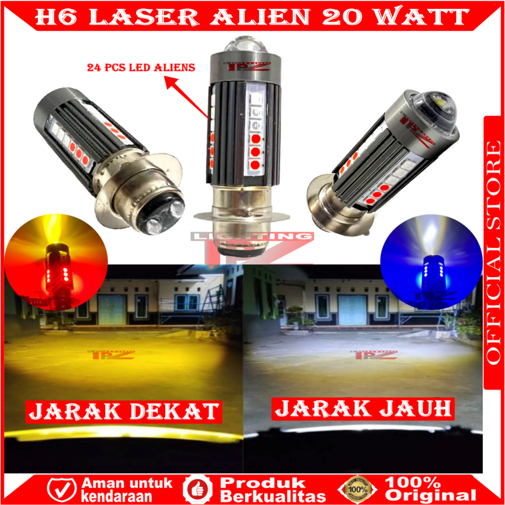 ต้นฉบับ MOTORCYCLE HEAD LIGHT H6 LASER 30 LED ALIEN H6 LED LASER 2 สี HI / LOO 20 วัตต์ | H6 MAIN BU
