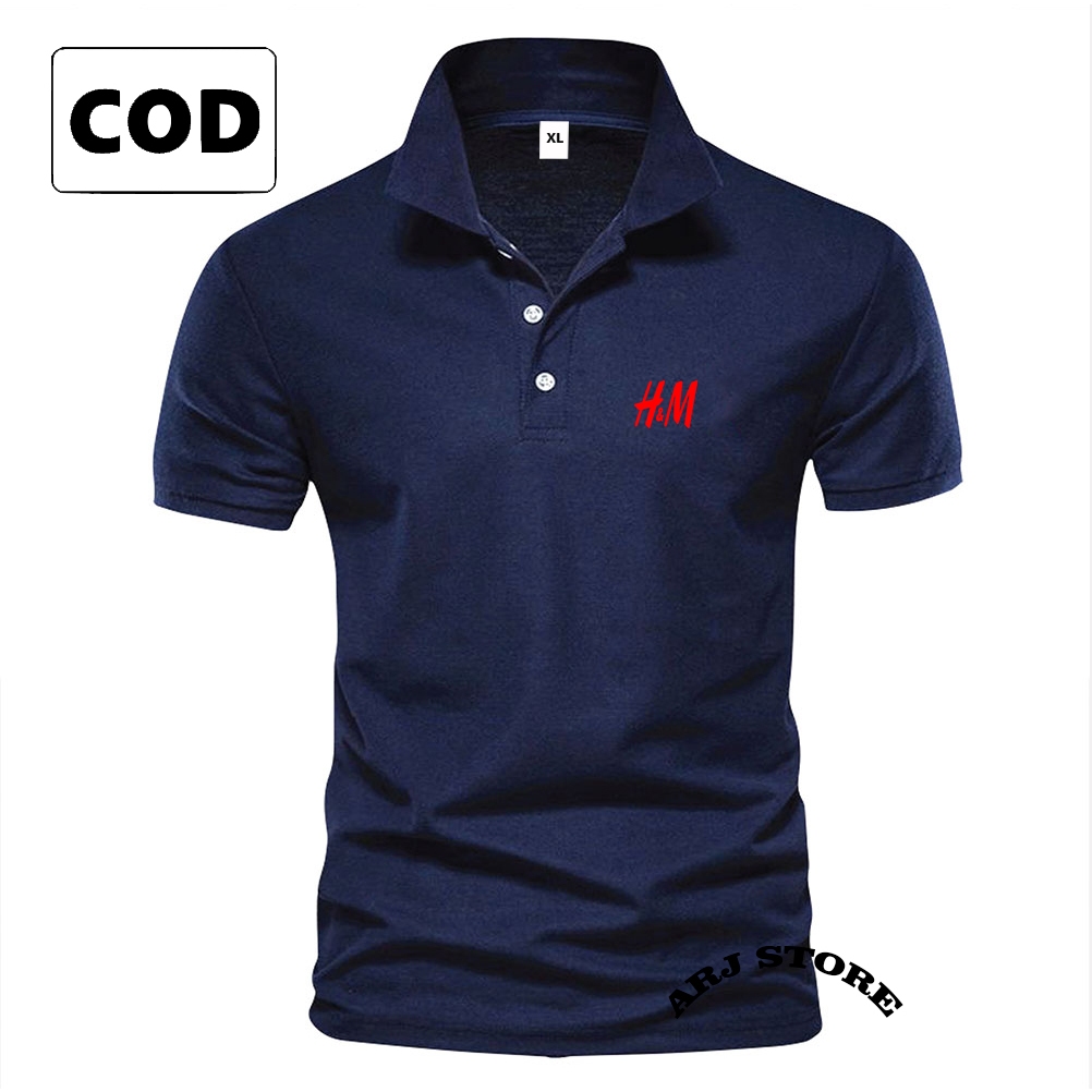H&m MERAH !!! Distroe H&M ข้อความเสื้อโปโลสีแดงคุณภาพพรีเมี่ยมแขนสั้น Shrit เสื้อโปโลคอปกเสื้อยืดผู้ชาย/ผู้หญิง