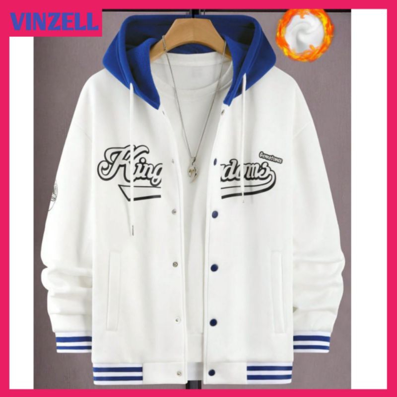 Varsity JACKET HOODIE ปุ่มฐานแจ็คเก็ตผู้ชายผู้หญิง JUMBO (S-6XL) INITIAL โลโก้ KINGDOMS JACKET ZIPPE