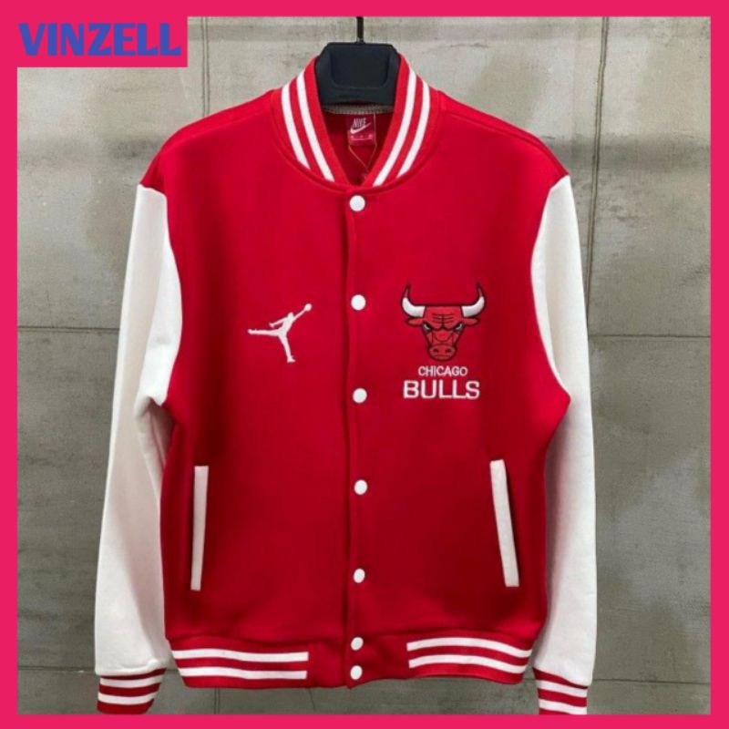 Oversize JUMBO VARSITY JACKET ผู้ชายผู้หญิง (S-XXXXXL 6XL) CHICAGO BULLS โลโก้ INITIAL JUMBO BASEBAL