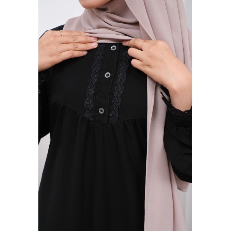 TRENDY ABAYA NAJMI JETBLACK PREMIUM S-XXL LATEST DEEP BLACK GAMIS SYARI EXCLUSIVE LACE