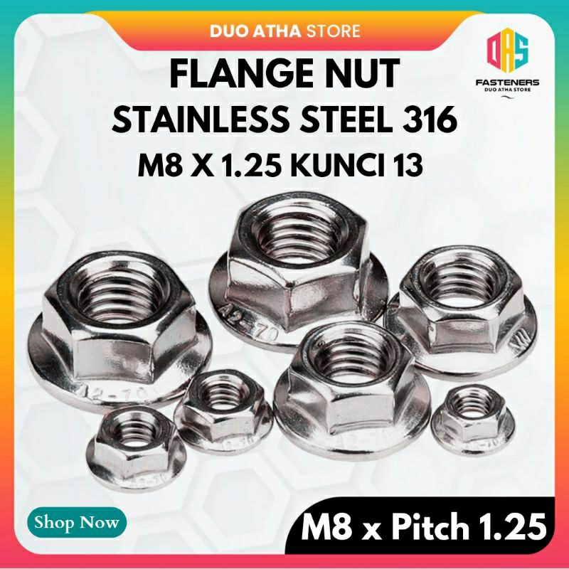 M8x1.25 น็อตหน้าแปลน M8 SS316 / M8 x 1.25 Stainless Steel 316 cap Nut