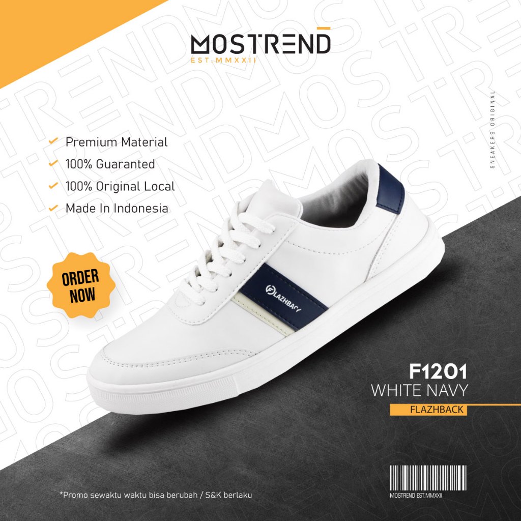 Putih Mostrend xBack F1201 สีขาวสีฟ้าสีขาวรองเท้าผู้ชายผู้หญิง Casual Original Premium หนังสังเคราะห