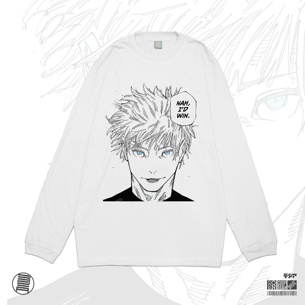 แขนยาว Kaos Gojo Satoru Nah Id Win Meme Shitpost อะนิเมะมังงะเสื้อยืดญี่ปุ่น Wibu เสื้อ DJA ผ้า