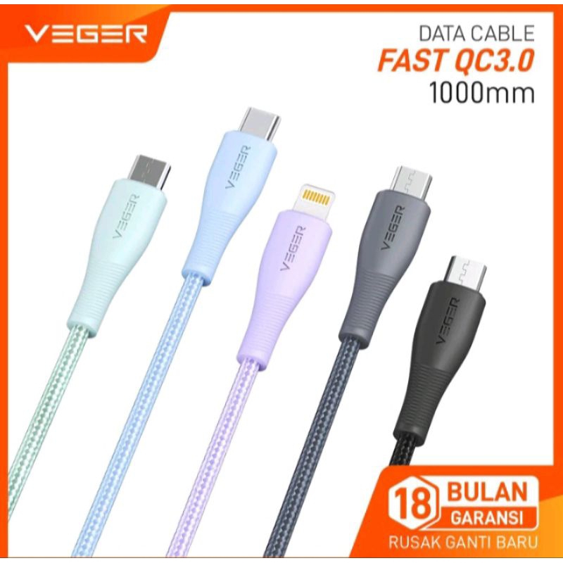 VEGER QC3.0 TYPE-C V-170 DATA CABLE 3.0A สายชาร์จ