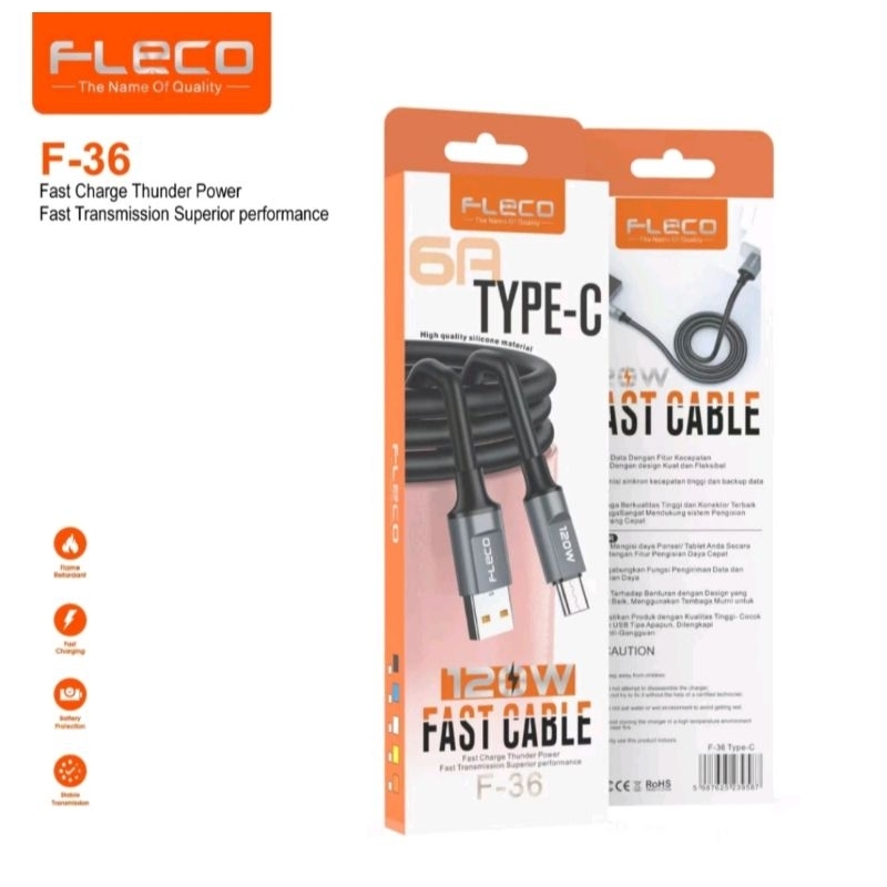 FLECO F-36 120W TYPE-C 6A DATA CABLE SUPPORTS SUPER VOOC / MI TURBO / HUAWEI