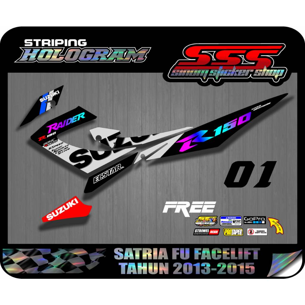 Suzuki Satria FU Facelift Raider R150 สติ๊กเกอร์แถบโฮโลแกรม 2013-2015