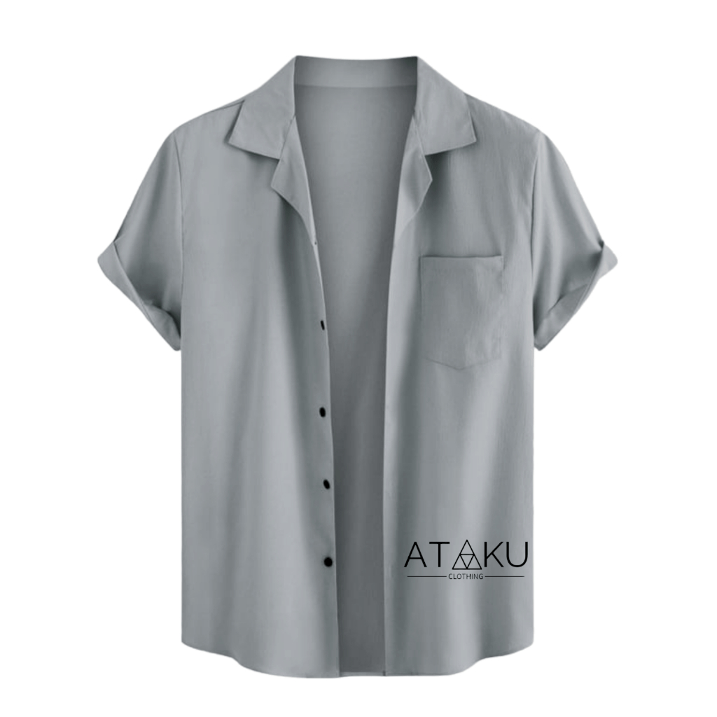 Kemeja Vintage Plain Shirts Men 's Plain Shirts/Short Sleeve Men 's Shirts/Beach Shirts/casual Shirt