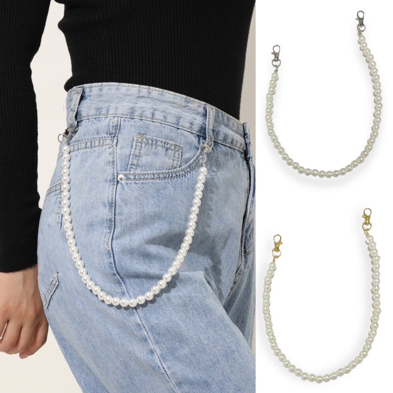 GANTUNGAN Basic Pearl Pants Chain Maeda Pants Chain ไม้แขวนกางเกง Pearl Wallet Chain สไตล์เกาหลี