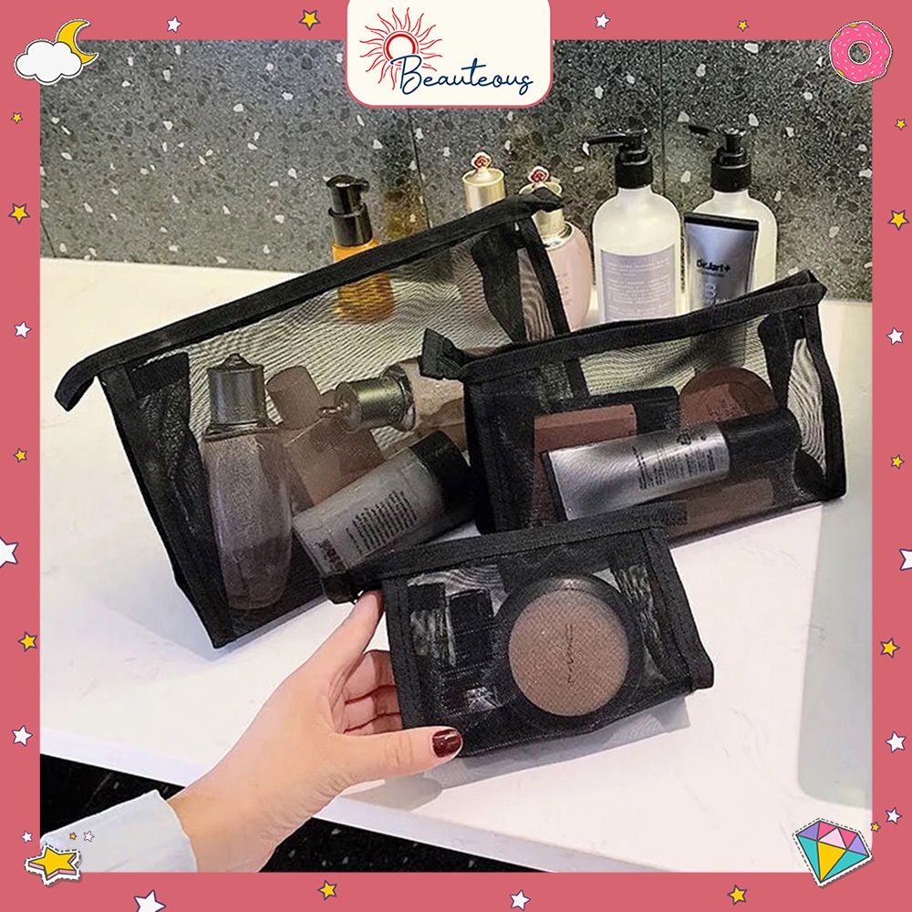 Peralatan ตาข่ายโปร่งใส Make Up Pouch Skincare Storage Case อุปกรณ์อาบน้ํา Travel Kit Organizer