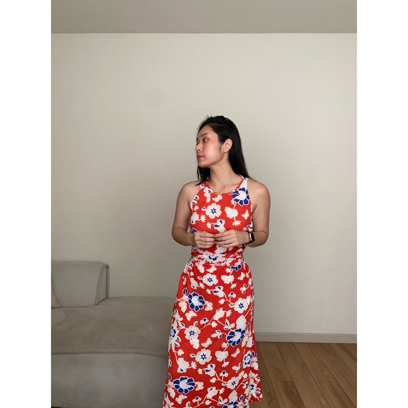 LBT Dress-33 CNY24 Ed.| ชุดเดรส Racerback Midi พร้อมเข็มขัดถอดได้ลายดอกไม้