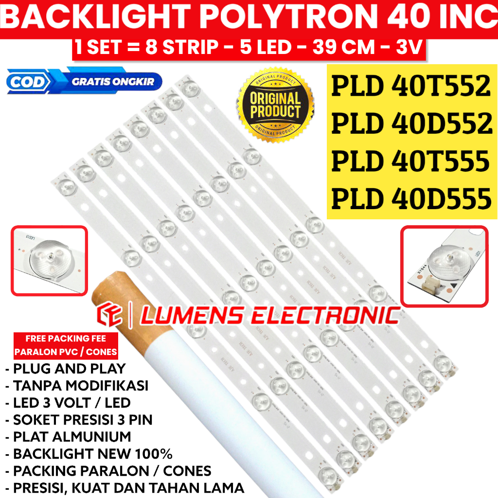 POLYTRON 40 INC LED TV BACKLIGHT PLD 40T552 40T555 40D552 40D555 BL 5K 3V 8 คัน PLD40T552 PLD40T555 