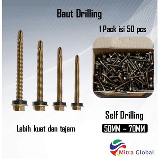 50PCS SEKRUP SKRUP ROOFING RUFING RUPING KUNING BAUT BAJA RINGAN