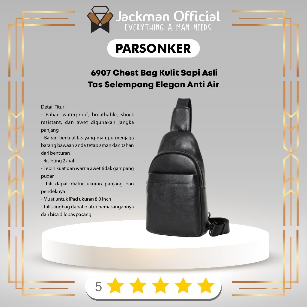 PARSONKER 6907 กระเป๋าคาดหน้าอกหนังวัวแท้กระเป๋าสะพายกันน้ําหรูหรา