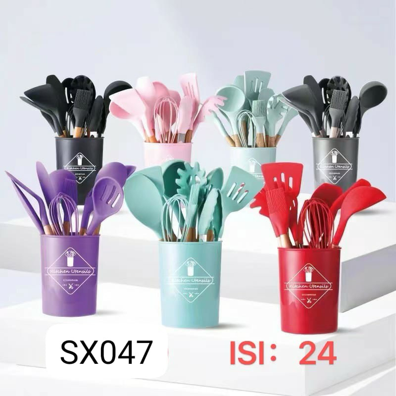 SILICONE UTENSILS SET 12 ชิ้น / SPATULA COOKING UTENSILS / WOODEN HANDLE BAKING SET + กล่องแพ็คฟรี