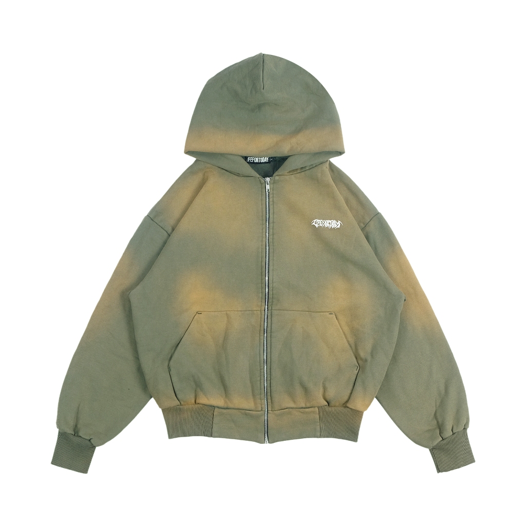 FADED HEAVY BOXY ZIPPER HOODIE GREEN WASHED LIFEFORTODAY