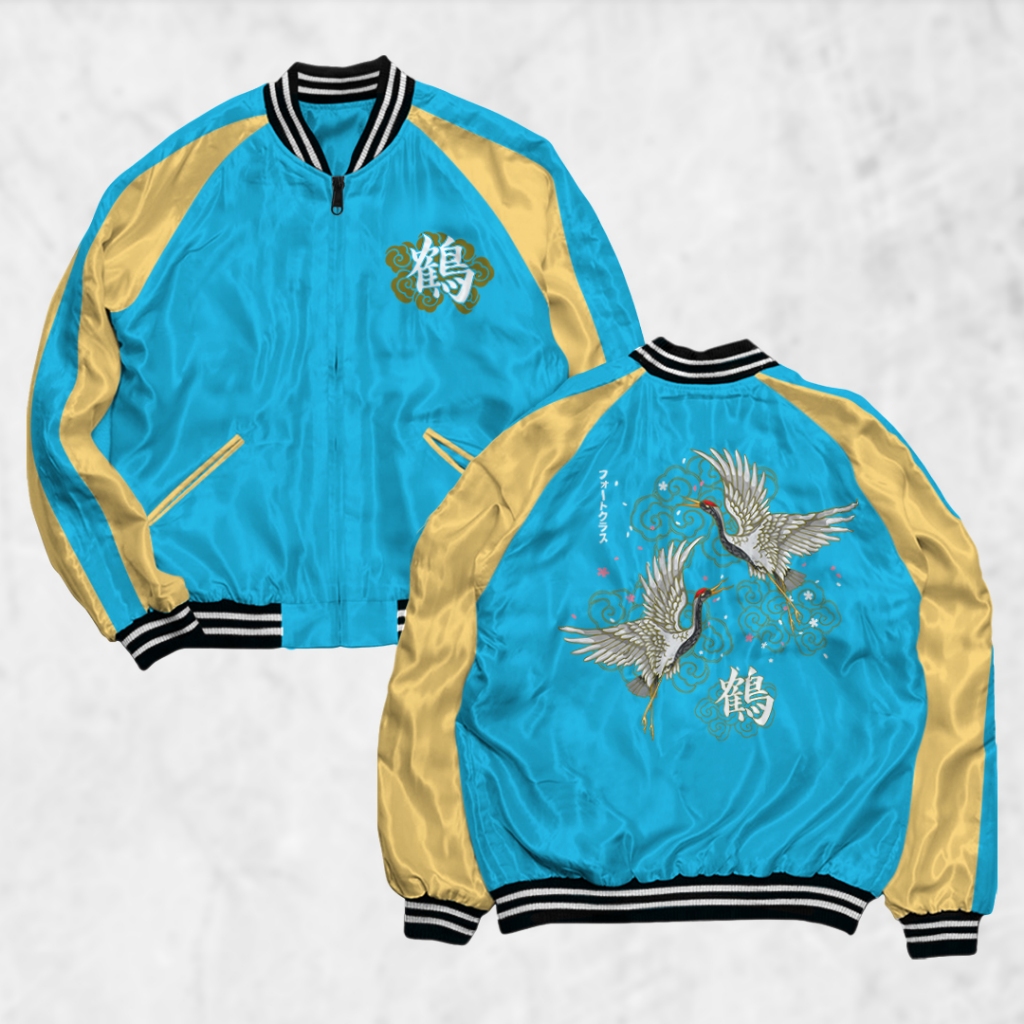 FortGlass Sukajan Crane Jacket สกรีนลายแจ็คเก็ตผู้ชายและผู้หญิง Distro Unisex Japan Premium Original