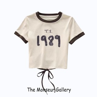 The Monseur Gallery Kaos Crop Korean Style Retro Lengan Pendek T.S.1989 T-shirt Atasan Tie Straps Wanita Terbaru