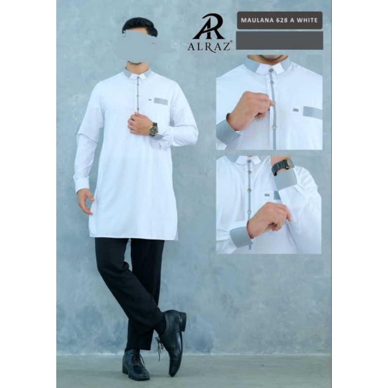 Putih Pakistani Kurta เสื้อแขนยาว จับจีบ สีขาว Kurta maulana