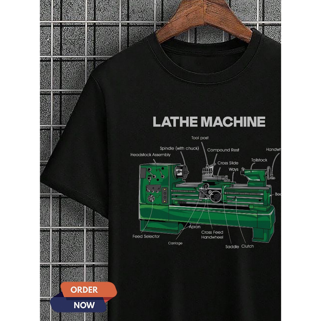 เสื้อยืดพรีเมี่ยม พิมพ์ลาย MESIN LATHE LATHE MACHINE ENGINEER Mechanic Workshop