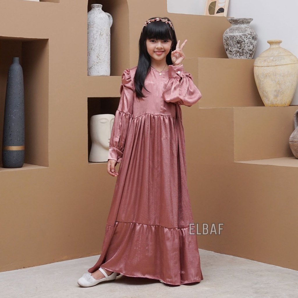 Bella Dress Shimmer Creadenza Silk Premium Girls Gamis Dress รัฟเฟิลล่าสุด 2025 อายุ 3-13 ปี