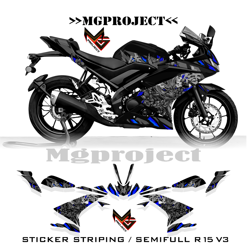 R15 v3 sku9, striping r15 v3 samuray กราฟิก, สติ๊กเกอร์ yamaha r15v3 semifullody