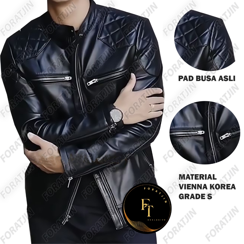 Foratjin - Beckham Touring Motorcycle Mens Garut Leather Jacket, วัสดุ Vienna Shiny