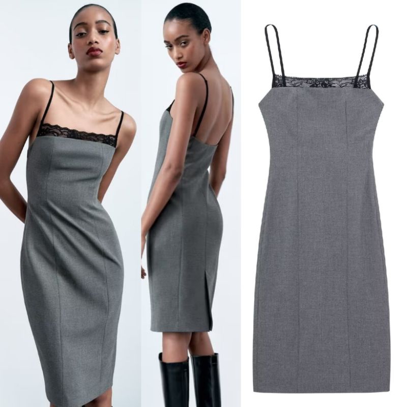 ชุดเดรสทรงสลิมเซ็กซี่สีเทา 74175