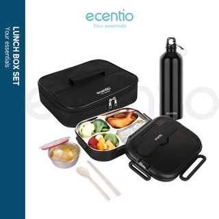 ecentio tempat makan anti bocor stainless 304 1000ml 4 Grid lunch box set Tas Bekal Lunch Cooler Bag Kotak Bekal