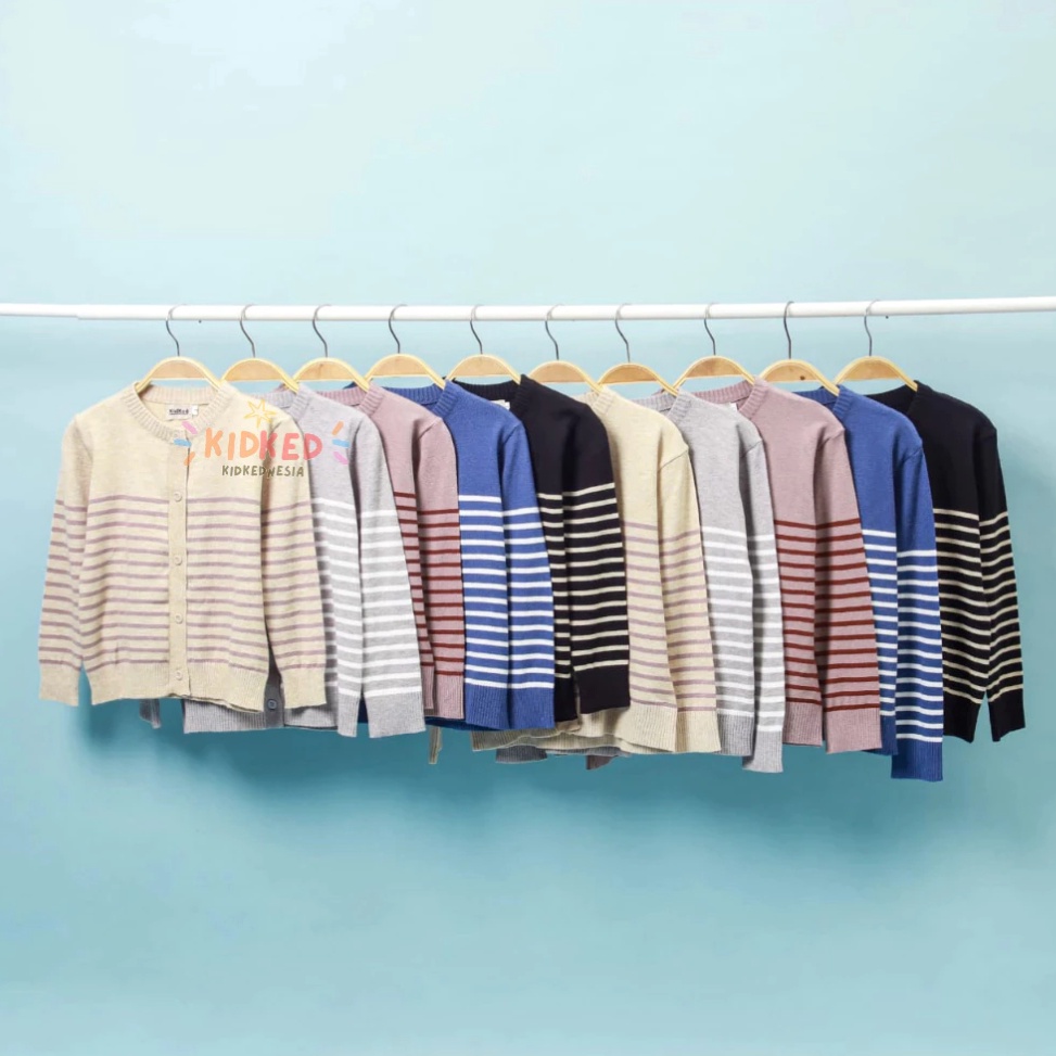 KidKed Stripe Series เสื้อคาร์ดิแกนถักสําหรับเด็กอายุ 112 ปี ART K9Z3