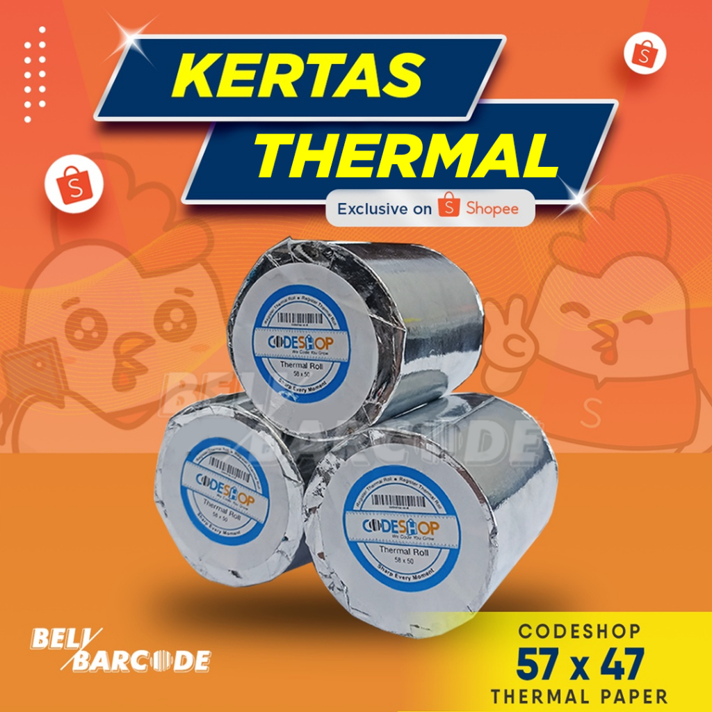 กระดาษความร้อน 57x47 มม. พิมพ์สีน้ําเงิน ผลลัพธ์ 57 x 47 มม. 10 ม้วน 57x47