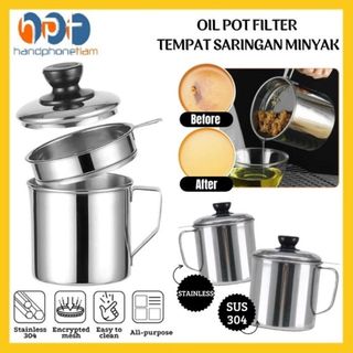 Oil Pot Stainless Steel / Wadah Saringan Minyak / Gelas Penyaring Minyak Jelantah Anti Tumpah HPT